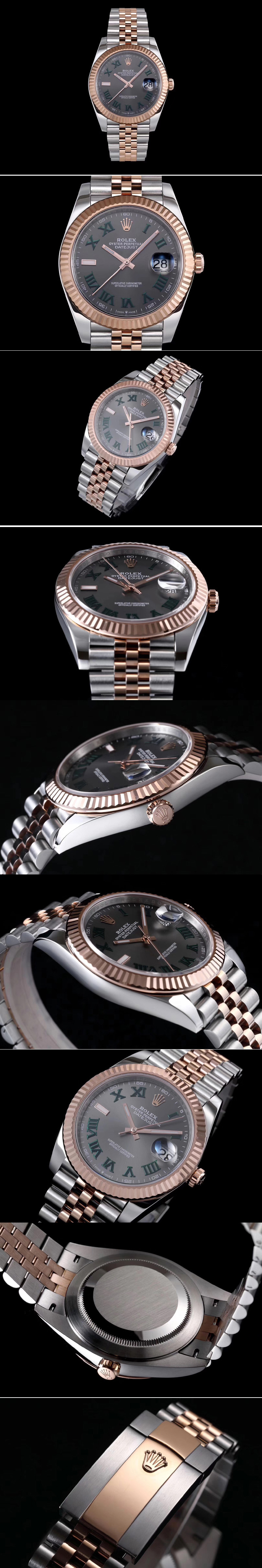 Replica Rolex DateJust 41 SS/RG 126334 DJF Best Edition 904L Steel Gray Dial Roman Markers on SS/RG Jubilee Bracelet A2824