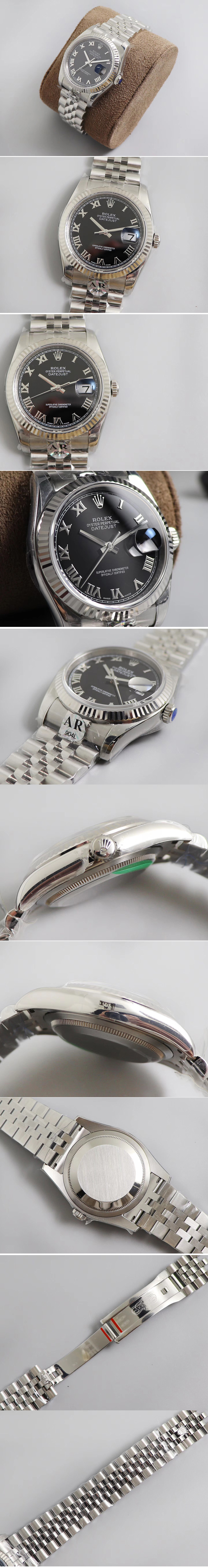 Replica Rolex DateJust 36 SS 116234 ARF 1:1 Best Edition 904L Steel Black Dial Roman Markers on Jubilee Bracelet SH3135