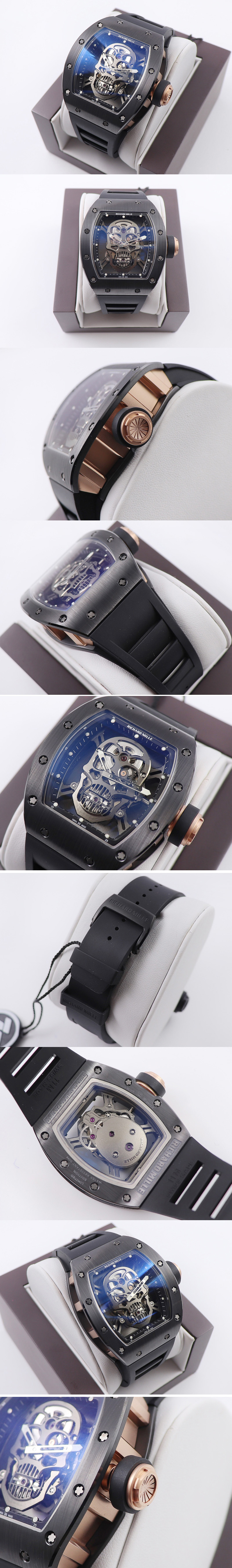 Replica Richard Mille RM052 Skull Black Ceramic ZF 1:1 Best Edition PVD Skeleton Dial on Black Rubber Strap NH05A
