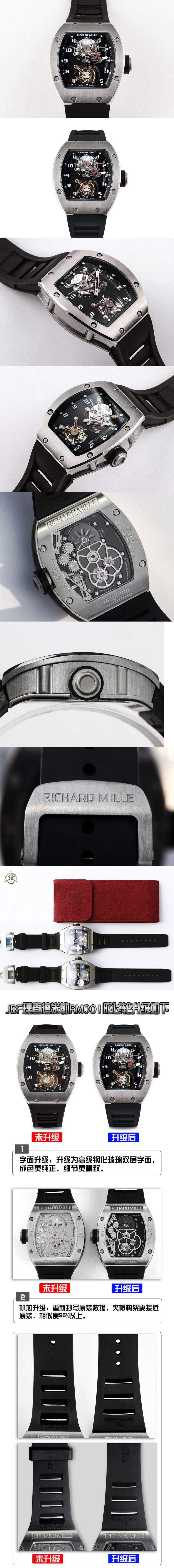 Replica Richard Mille RM001 Tourbillon SS JBF Best Edition Black Dial on Black Leather Strap