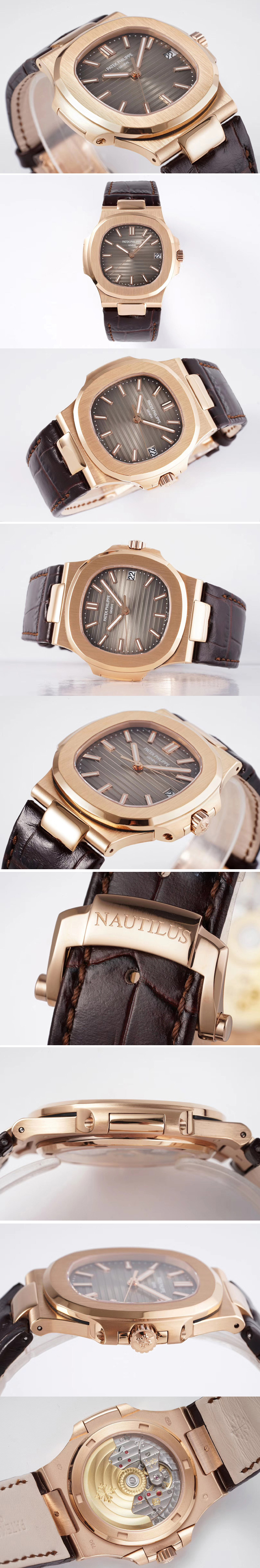 Replica Patek Philippe Nautilus 5711/1R PPF V4 1:1 Best Edition Brown Textured Dial on Brown Leather Strap 324CS (Free box)