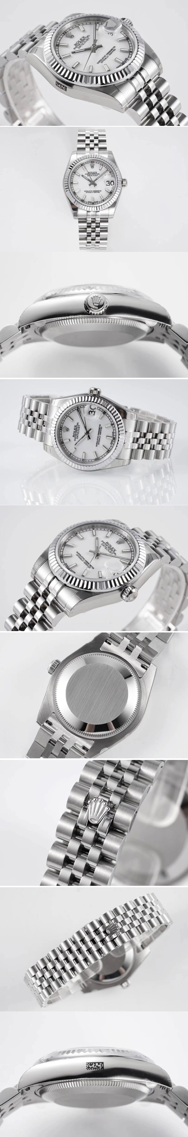 Replica Rolex Datejust 31mm 178274 SS GSF Best Edition White Stick Markers Dial on SS Jubilee Bracelet SEIKO NH05A