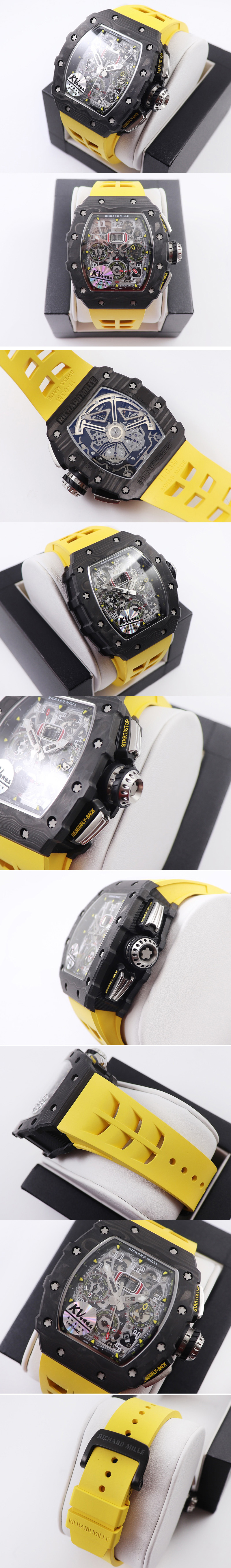 Replica Richard Mille  RM011 NTPT Chrono KVF 1:1 Best Edition Crystal Dial on Yellow Rubber Strap A7750