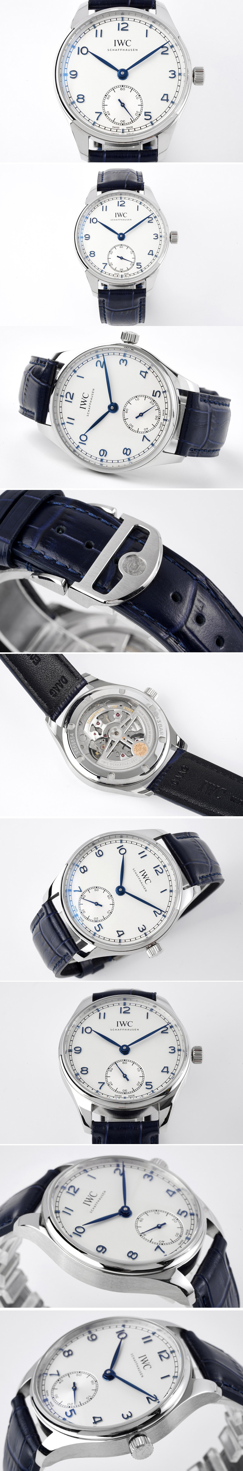 Replica IWC Portuguese IW358304 ZF 1:1 Best Edition SS White Dial Blue Markers on Blue Leather Strap A82200