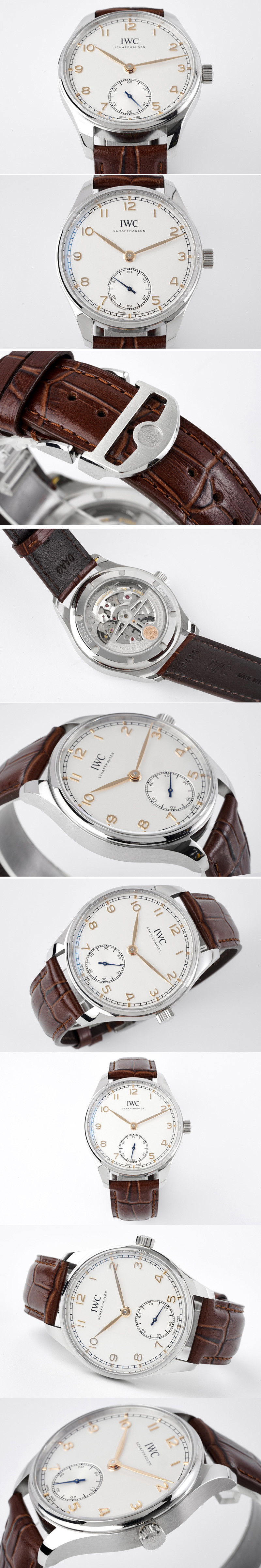 Replica IWC Portuguese IW358303 ZF 1:1 Best Edition SS White Dial RG Markers on Brown Leather Strap A82200