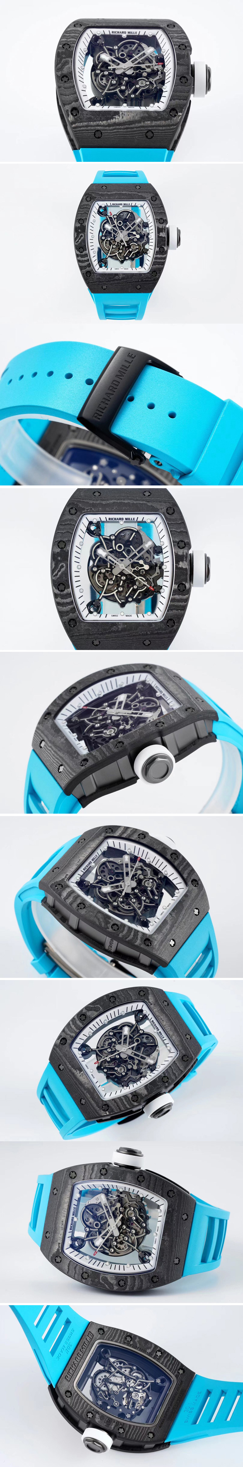 Replica Richard Mille RM055 Real NTPT ZF 1:1 Best Edition Skeleton White Dial on Blue Rubber Strap NH05A V3