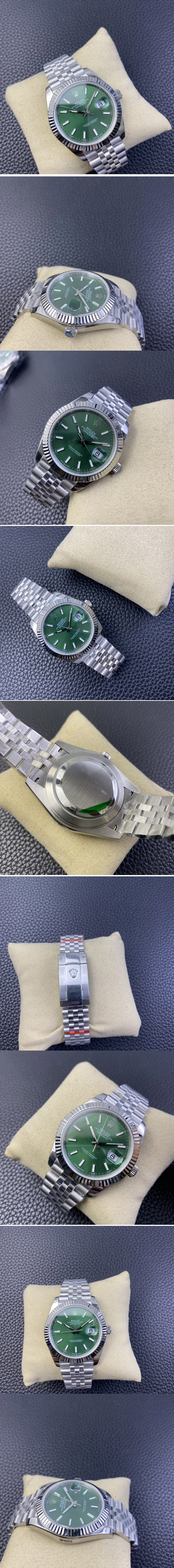 Replica Rolex DateJust 41 126334 OWF 1:1 Best Edition 904L Steel Green Stick Dial on Jubliee Bracelet VR3235