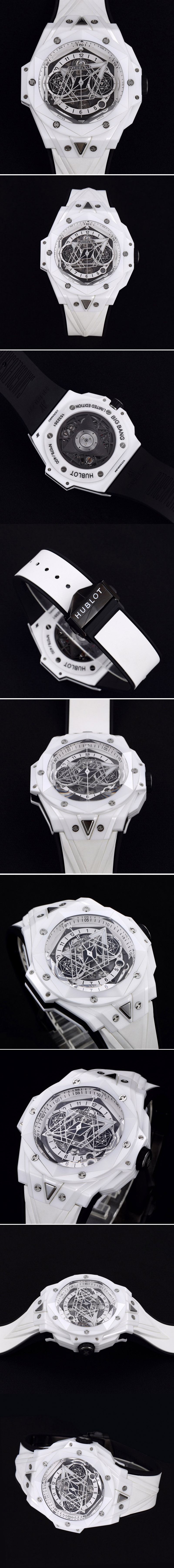 Replica Hublot Big Bang Sang Bleu II White Ceramic ZF Best Edition on White Rubber Strap A1240
