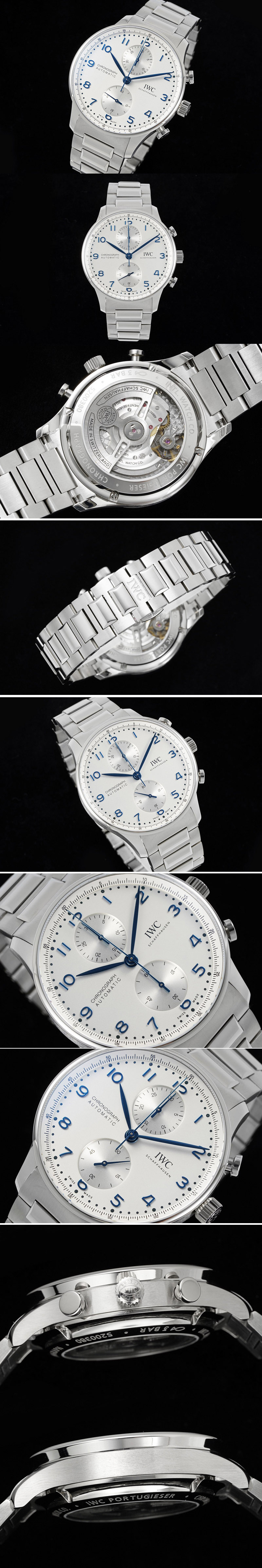 Replica IWC Portuguese Chrono IW3716 RSF 1:1 Best Edition White Dial Blue Markers on SS Bracelet A7750