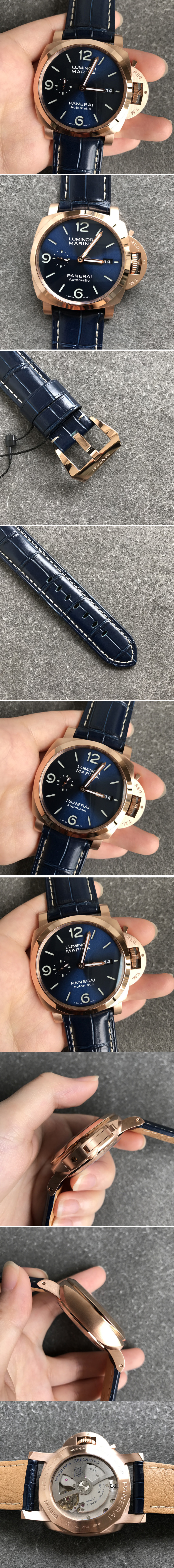 Replica Panerai PAM1112 V GMT RG VSF 1:1 Best Edition Blue Dial on Blue Leather Strap P.9010 Super Clone