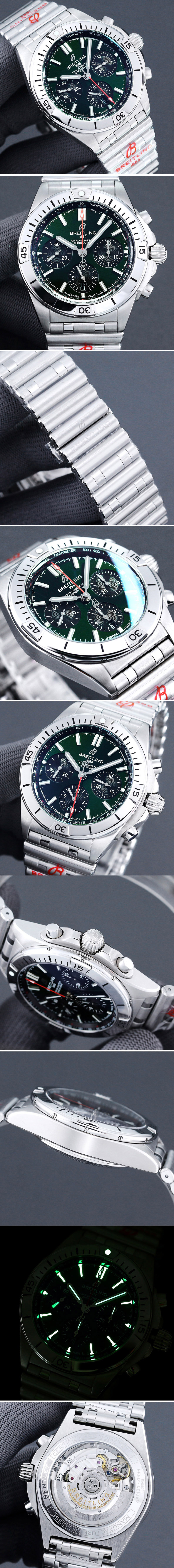 Replica Breitling Chronomat B01 42mm SS TF 1:1 Best Edition Green Dial on SS Bracelet A7750