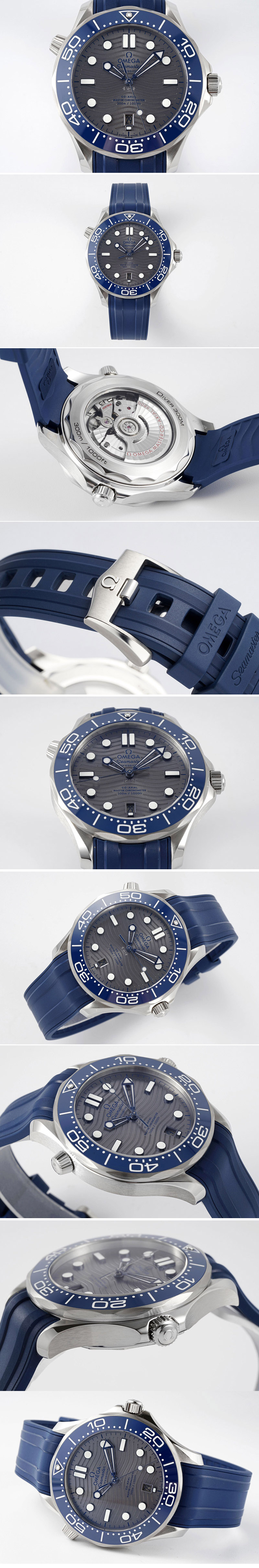 Replica Omega Seamaster Diver 300M ZF 1:1 Best Edition Blue Ceramic Gray Dial on Blue Rubber Strap