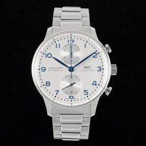 Replica IWC Portuguese Chrono IW3716 RSF 1:1 Best Edition White Dial Blue Markers on SS Bracelet A7750