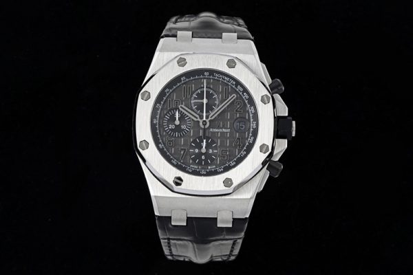 Replica Audemars Piguet Royal Oak Offshore 42mm SS APF 1:1 Best Edition Gray Dial on Black Leather Strap A3126