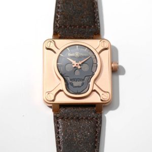 Replica Bell&Ross BR01 Bronze BRSF 1:1 Best Edition Gray Skull Dial on Brown/Black Leather Strap A2824