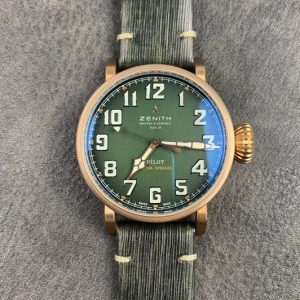 Replica Zenith Pilot Type 20 Extra Special Bronze XF 1:1 Best Edition Green Dial on Green Leather Strap A2824