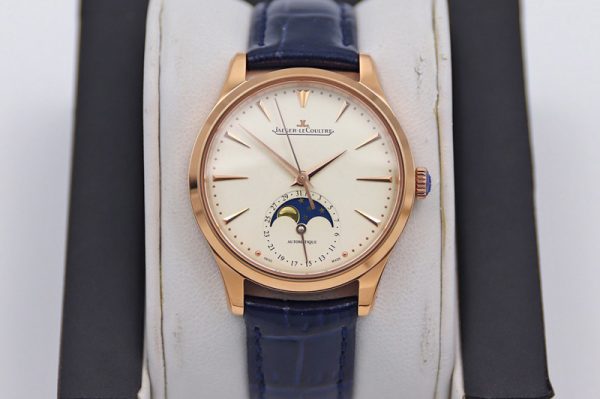 Replica Jaeger-LeCoultre Master Ultra Thin Moonphase RG/LE White Dial Blue Leather Strap TW MY9015 to Cal.925