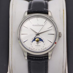 Replica Jaeger-LeCoultre Master Ultra Thin Moonphase SS/LE White Dial Black Leather Strap TW MY9015 to Cal.925
