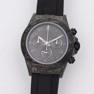 Replica RolexRolex Daytona DIW Carbon OMF Best Edition Black Dial Numbers Markers on Black Rubber Strap A4130