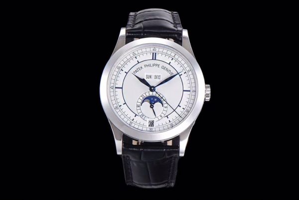 Replica Patek Philippe Annual Calendar Complications 5396 SS GRF Best Edition White Dial Blue Markers on Black leather strap A324