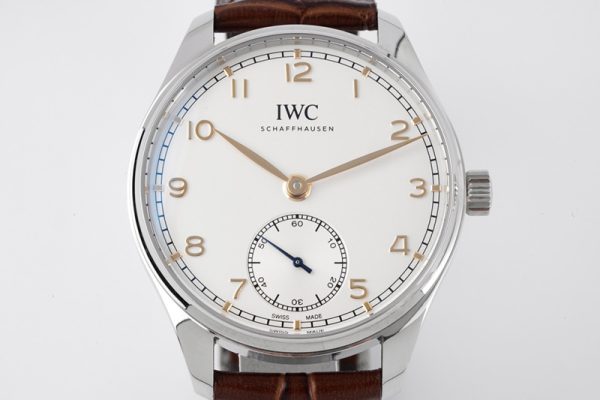 Replica IWC Portuguese IW358303 ZF 1:1 Best Edition SS White Dial RG Markers on Brown Leather Strap A82200