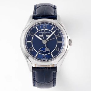 Replica Vacheron Constantin Fiftysix Complete Calendar SS 40mm ZF 1:1 Best Edition Blue Dial on Blue Leather Strap A2460