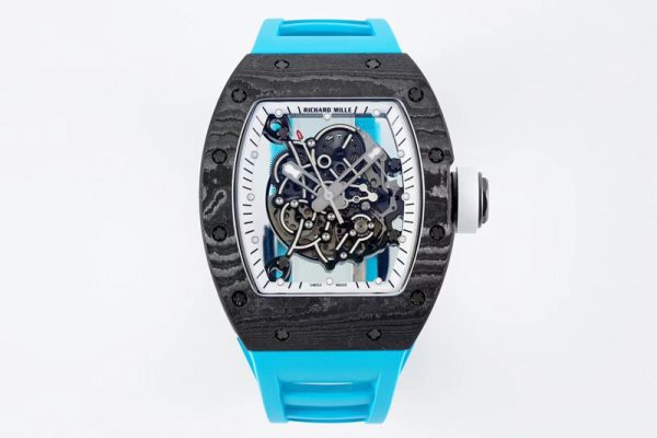 Replica Richard Mille RM055 Real NTPT ZF 1:1 Best Edition Skeleton White Dial on Blue Rubber Strap NH05A V3