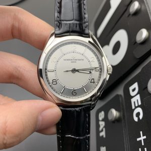 Replica Vacheron Constantin Fiftysix SS 40mm ZF 1:1 Best Edition Silver Dial on Black Leather Strap A1326