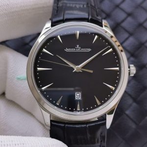 Replica Jaeger-LeCoultre Master Ultra Thin Date 1288420 SS ZF 1:1 Best Edition Black Dial on Black Leather Strap A899/1