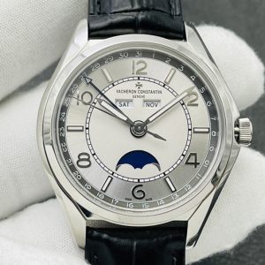 Replica Vacheron Constantin Fiftysix Complete Calendar SS 40mm ZF 1:1 Best Edition Silver Dial on Black Leather Strap