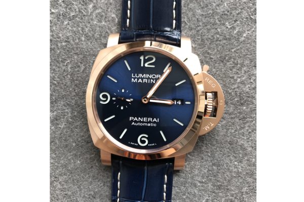 Replica Panerai PAM1112 V GMT RG VSF 1:1 Best Edition Blue Dial on Blue Leather Strap P.9010 Super Clone
