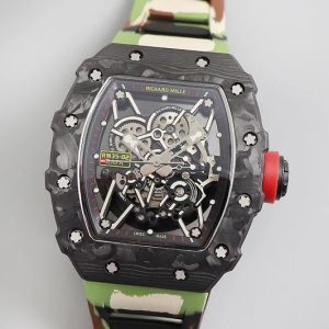 Replica Richard Mille RM035-02 KVF Best Edition Skeleton Dial Red on Green Camouflage Rubber Strap MIYOTA8215