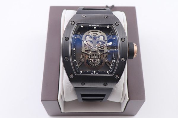 Replica Richard Mille RM052 Skull Black Ceramic ZF 1:1 Best Edition PVD Skeleton Dial on Black Rubber Strap NH05A