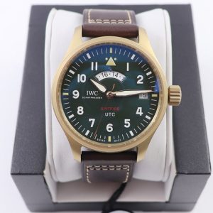 Replica IWC IW327101 Pilot Watch UTC Spitfire Edition MJ271 ZF Best Edtion Bronze Green Dial in Brown Leather