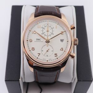 Replica IWC Portugieser Chrono Classic 42 RG IW390301 ZF 1:1 Best Edition White Dial on Brown Leather Strap A7750