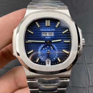 Replica Patek Philippe Nautilus 5726 Complicated SS PF Best Edition Blue Textured Dial on SS Bracelet A324