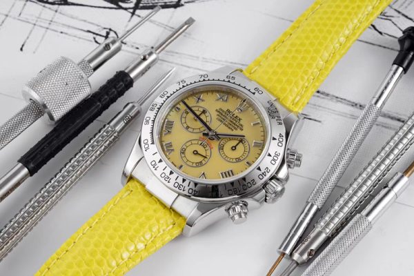 Replica Rolex Daytona 116519 OXF Best Edition Yellow Dial on Yellow Leather Strap A7750