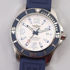Replica Breitling Superocean Automatic 44 TF 1:1 Best Edition White Dial Blue Bezel on Blue Rubber Strap A2824