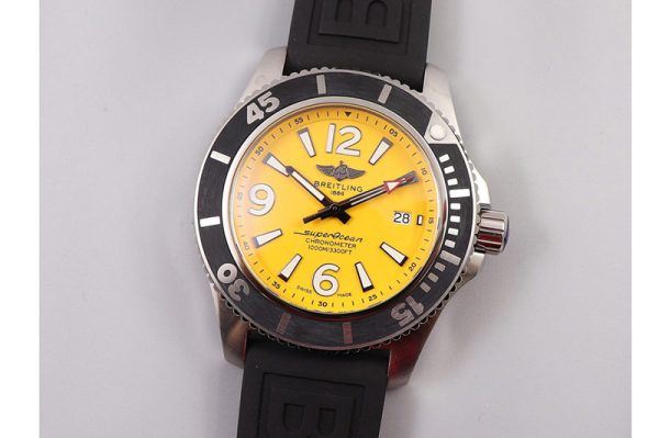 Replica Breitling Superocean Automatic 44 TF 1:1 Best Edition Yellow Dial Black Bezel on Black Rubber Strap A2824