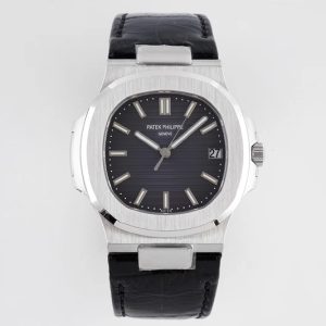 Replica Patek Philippe Nautilus 5711/1A PPF 1:1 Best Edition Gray Textured Dial on Black Leather Strap 324CS (Free box)