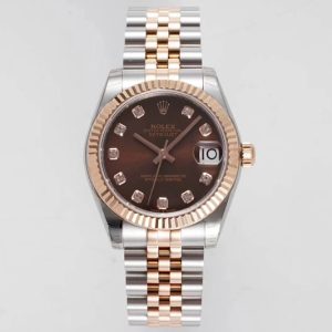 Replica Rolex Datejust 31mm 178274 SS/YG GSF Best Edition Brown Crystal Markers Dial on SS/YG Jubilee Bracelet SEIKO NH05A