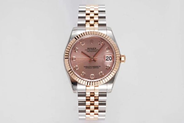 Replica Rolex Datejust 31mm 178274 SS/YG GSF Best Edition Rose Gold Crystal Markers Dial on SS/YG Jubilee Bracelet SEIKO NH05A