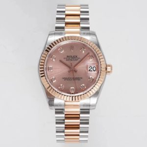 Replica Rolex Datejust 31mm 178274 SS/YG GSF Best Edition Rose Gold Crystal Markers Dial on SS/YG President Bracelet SEIKO NH05A