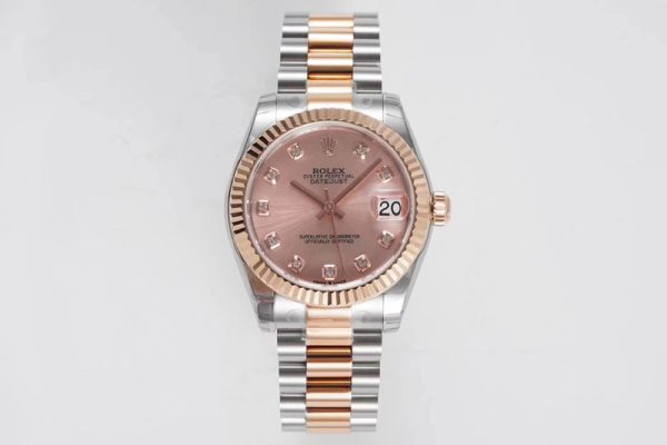 Replica Rolex Datejust 31mm 178274 SS/YG GSF Best Edition Rose Gold Crystal Markers Dial on SS/YG President Bracelet SEIKO NH05A
