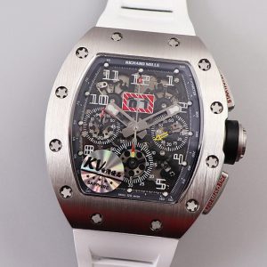 Replica Richard Mille RM011 SS Chrono KVF 1:1 Best Edition Crystal Dial Black on White Rubber Strap A7750