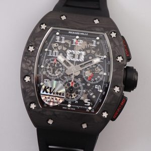 Replica Richard Mille RM011 NTPT Chrono PVD Case KVF 1:1 Best Edition Crystal Dial Black on Black Rubber Strap A7750