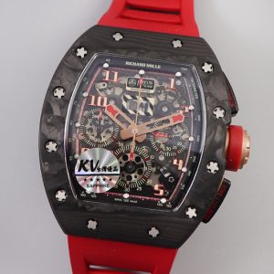 Replica Richard Mille RM011 NTPT Chrono Lotus KVF 1:1 Best Edition Crystal Dial on Red Rubber Strap A7750