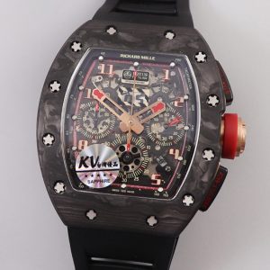 Replica Richard Mille RM011 NTPT Chrono Lotus KVF 1:1 Best Edition Crystal Dial on Black Rubber Strap A7750