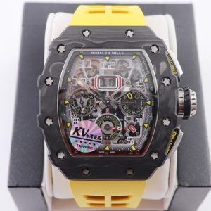 Replica Richard Mille RM011 NTPT Chrono KVF 1:1 Best Edition Crystal Dial on Yellow Rubber Strap A7750