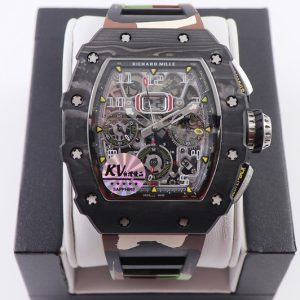 Replica Richard Mille RM011 NTPT Chrono KVF 1:1 Best Edition Crystal Dial on Green Camo Rubber Strap A7750